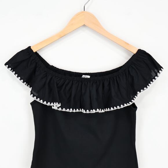 J.Crew Factory Contrast Blanket Stitch Off The Shoulder Top Cotton Size M NWT - Picture 3 of 8